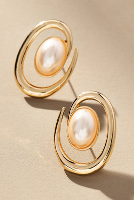 By Anthropologie Spiraled Pearl Post Earrings In Gold