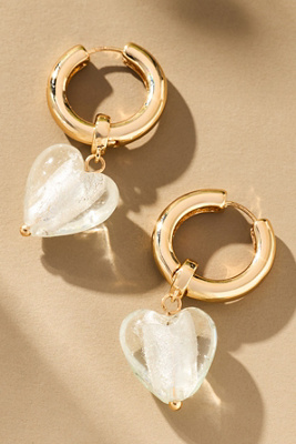 By Anthropologie Lucite Heart Charm Huggie Hoop Earrings In Gold