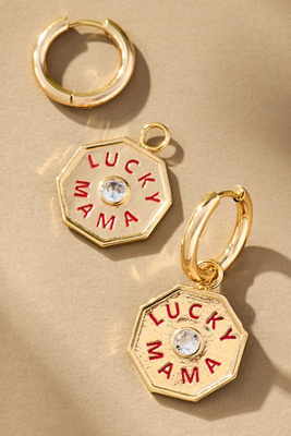 By Anthropologie Lucky Mama Charm Huggie Hoop Earrings In Gold
