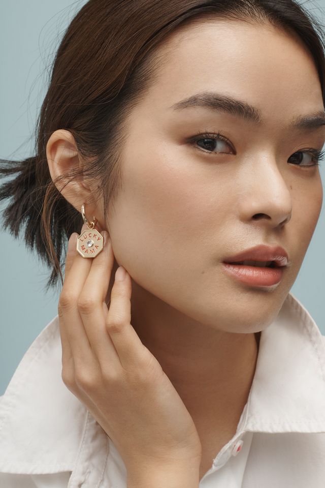 Lucky Mama Charm Huggie Hoop Earrings #1