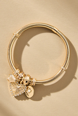 By Anthropologie Ribbed Stretch Charm Bracelet In Gold