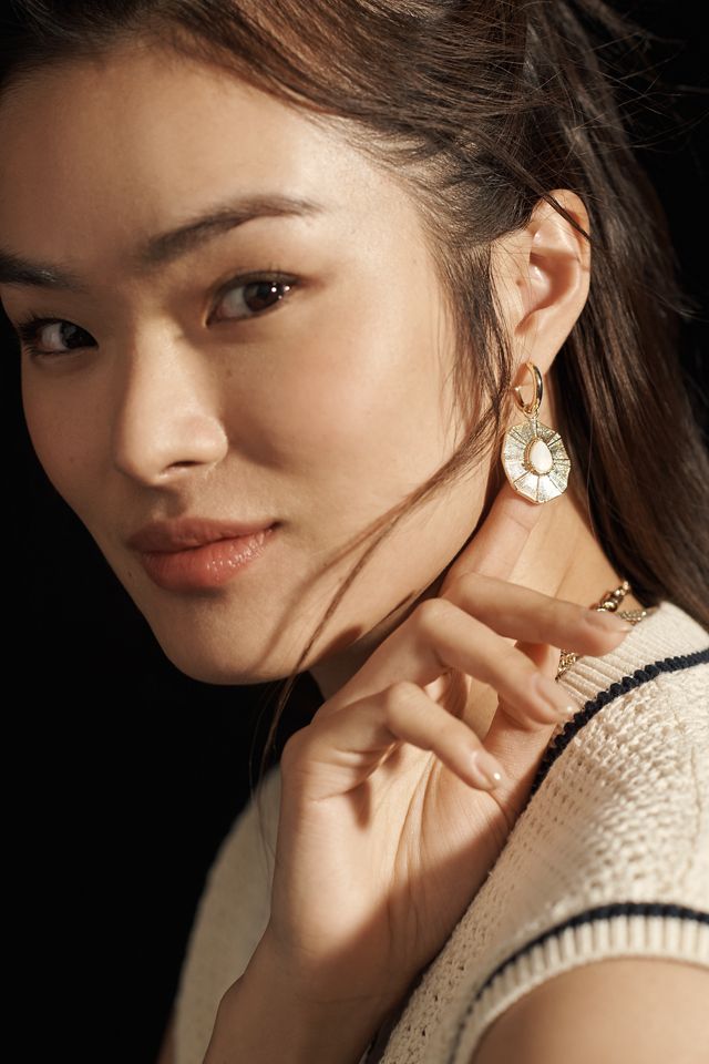 Circled Stone Huggie Earrings #1