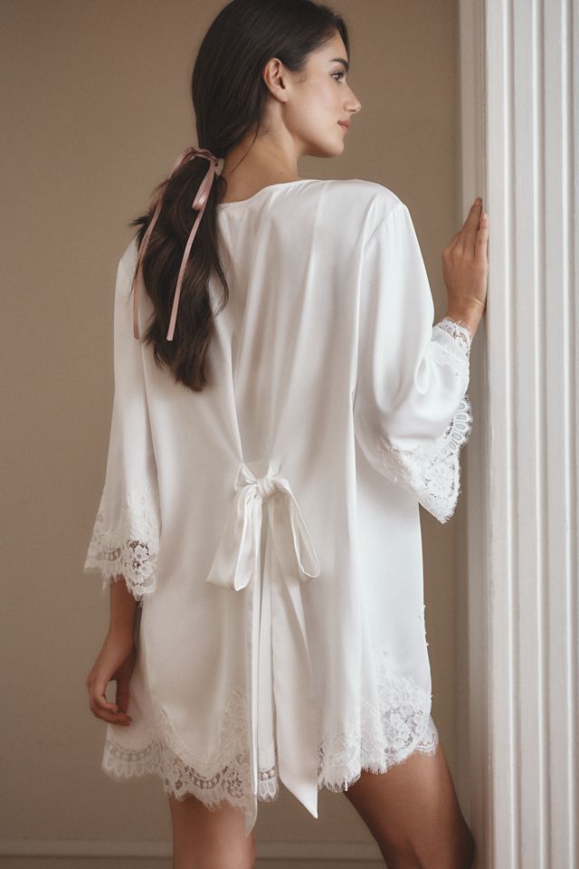 Homebodii Sian Lace-Trim Satin Mini Robe #1