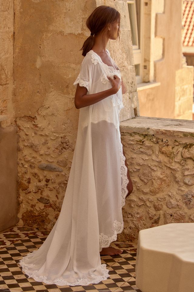 Homebodii Valentina Short-Sleeve Lace-Trim Chiffon Robe #2