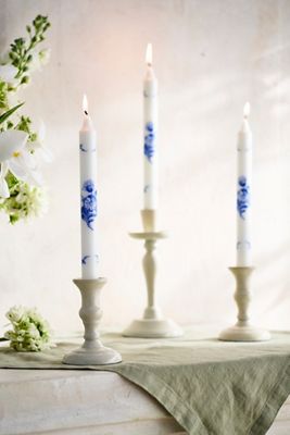 Blue Floral Taper Candles, Set of 4