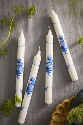 Blue Floral Taper Candles, Set of 4