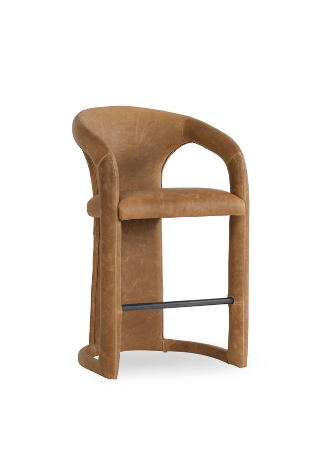 Archie Distressed Leather Counter Stool #1