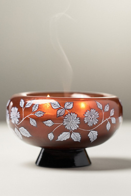 Fruity Honeycrisp & Oakwood Handpainted Pedestal Glass Candle en Brown taille: M chez - Anthropologie - Modalova
