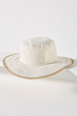 By Anthropologie Straw-trim Canvas Bucket Hat In White