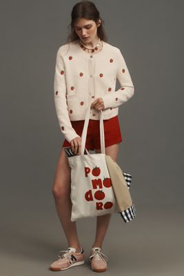 Maeve Cotton Blend Veggie Motif Cardigan Sweater