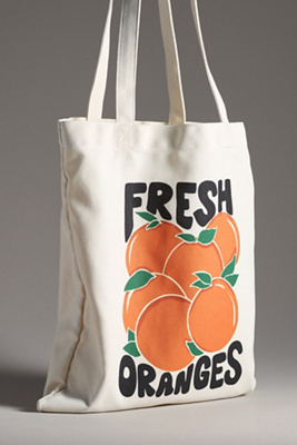 Anthropologie Fruits & Veggies Canvas Tote In Orange