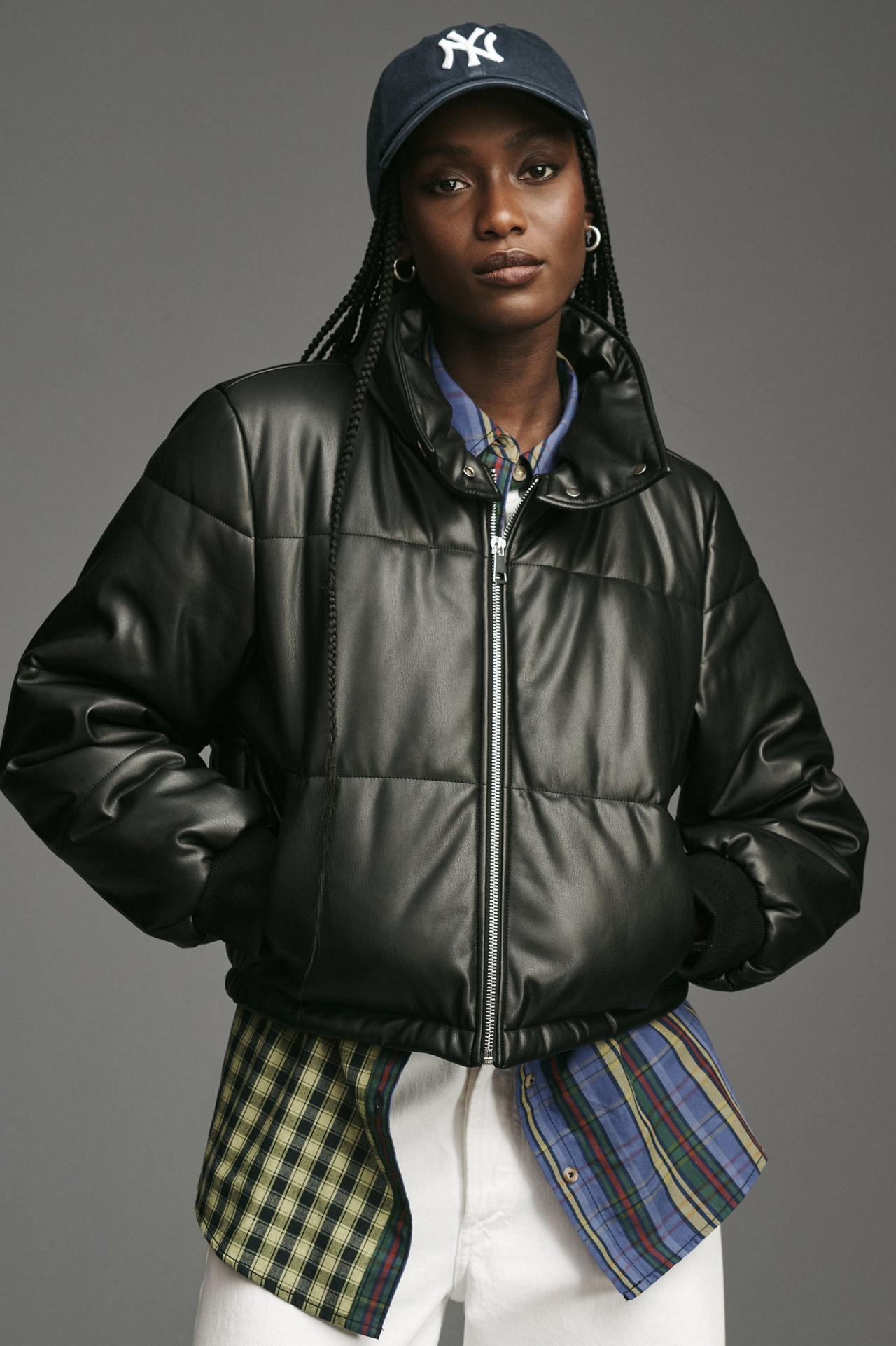 Vegan Leather Collared Puffer Jacket
