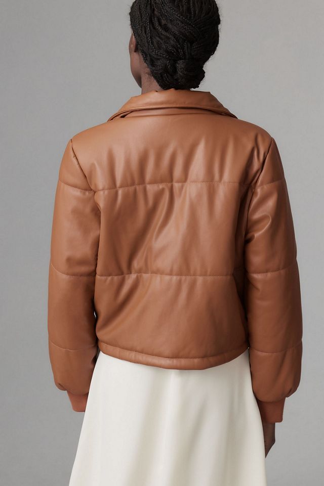 Vegan Leather Collared Puffer Jacket #1