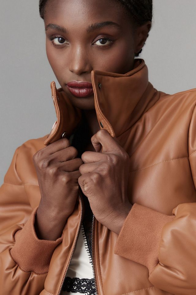 Vegan Leather Collared Puffer Jacket #2