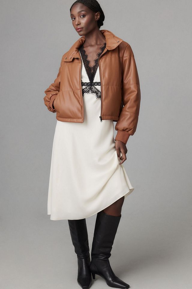 Vegan Leather Collared Puffer Jacket #3