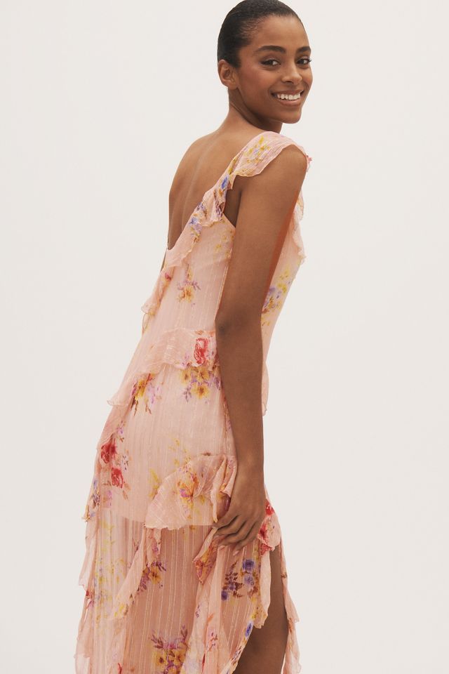 BHLDN Rae Asymmetric Ruffle Printed Chiffon Maxi Dress #1