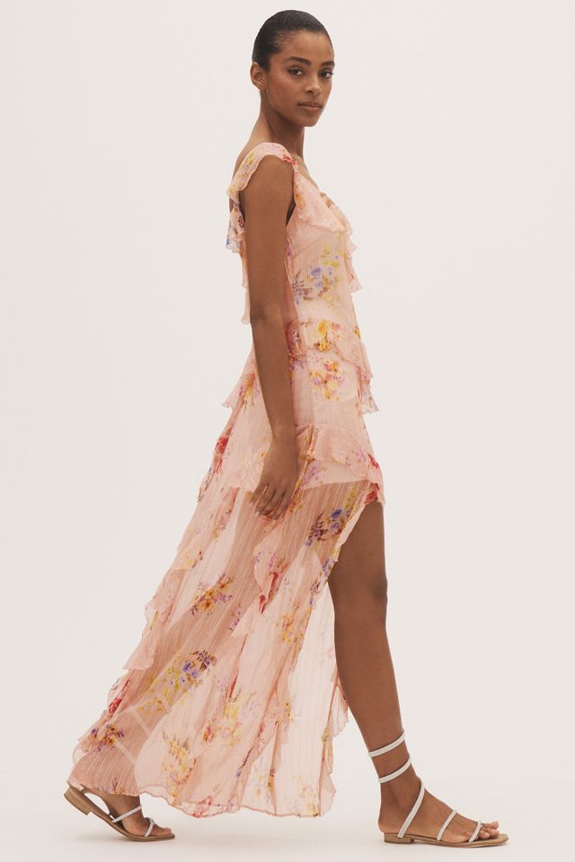 BHLDN Rae Asymmetric Ruffle Printed Chiffon Maxi Dress #3