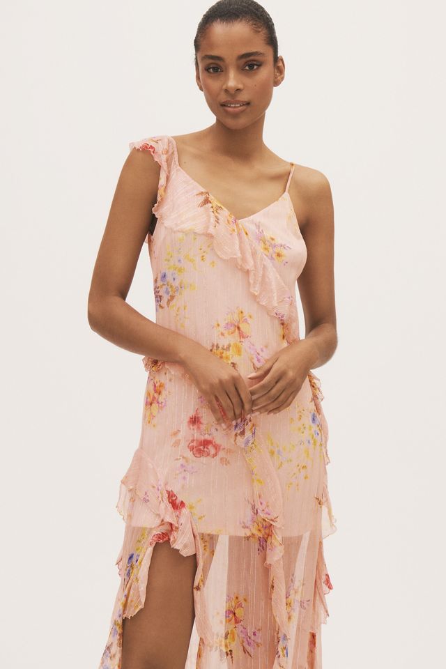 BHLDN Rae Asymmetric Ruffle Printed Chiffon Maxi Dress #4