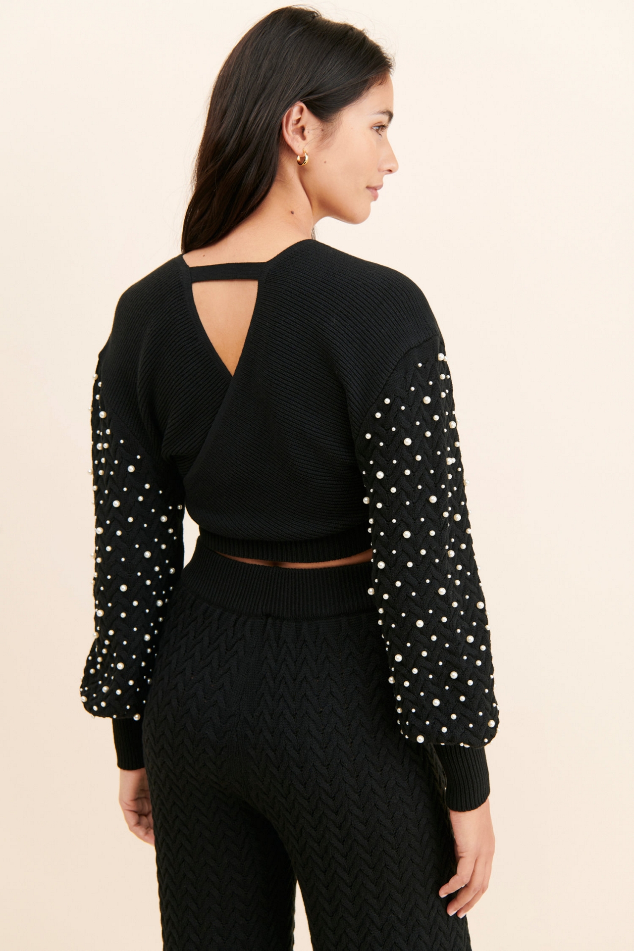 4SI3NNA Faux Pearl Sleeved Sweater