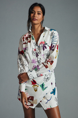 maeve sculpted v-neck a-line mini dress Modest Long Sleeve Flower Lace Chiffon Muslim American Wedding Dress main image 1