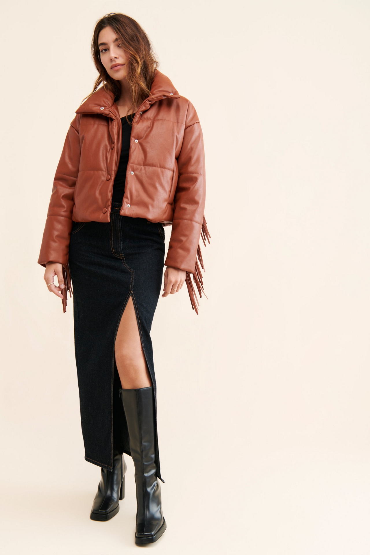 Nuuly x [BLANKNYC] Vegan Leather Fringe Puffer