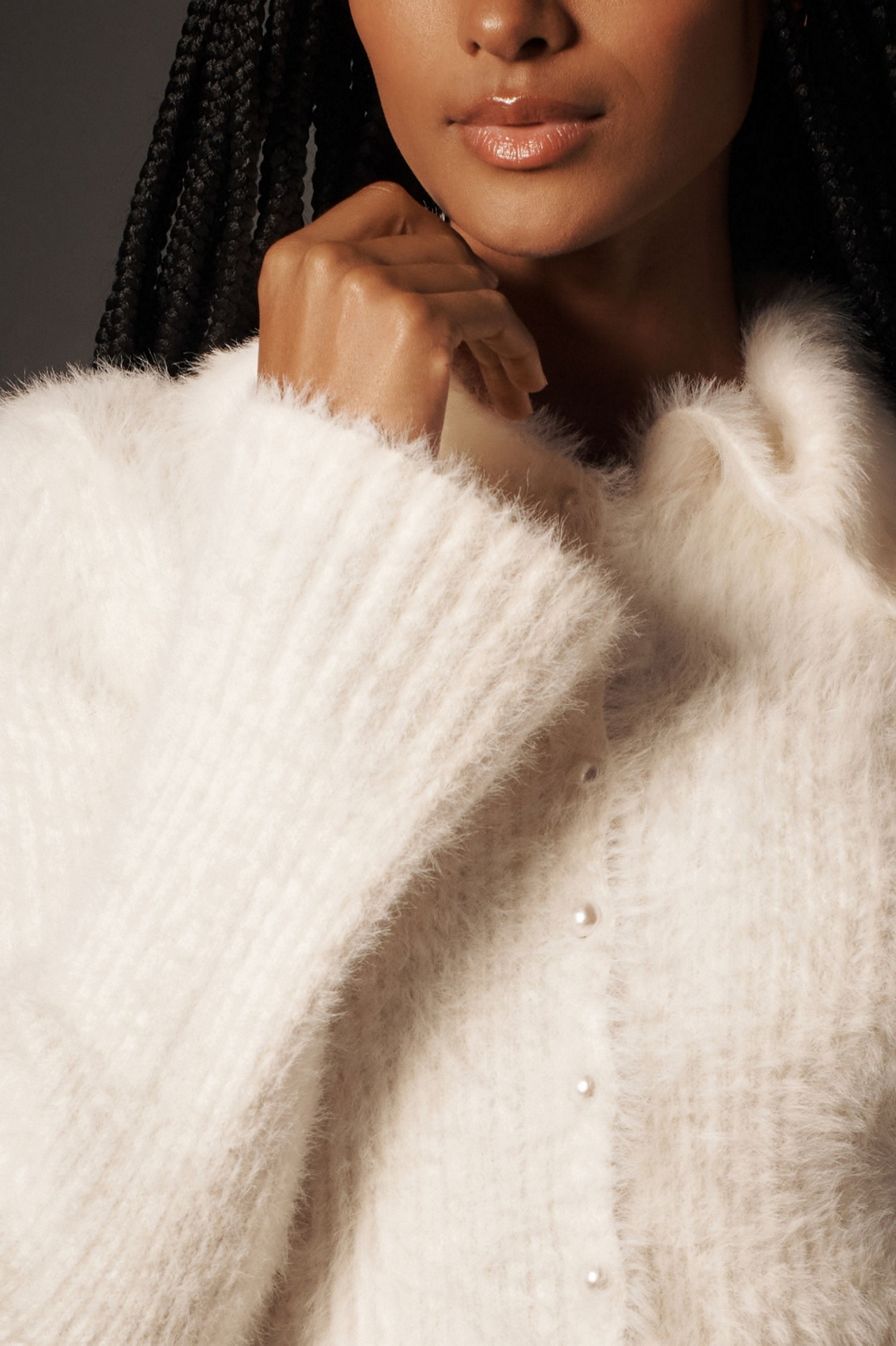 Pearl Button Fuzzy Cardigan Sweater