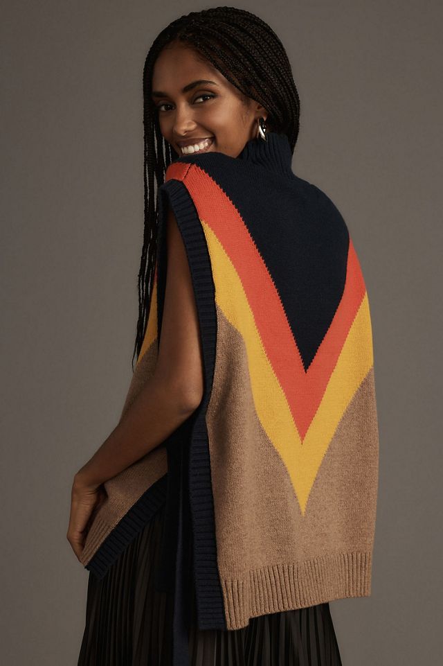 Maeve Varsity Stripe Poncho Sweater Vest #1