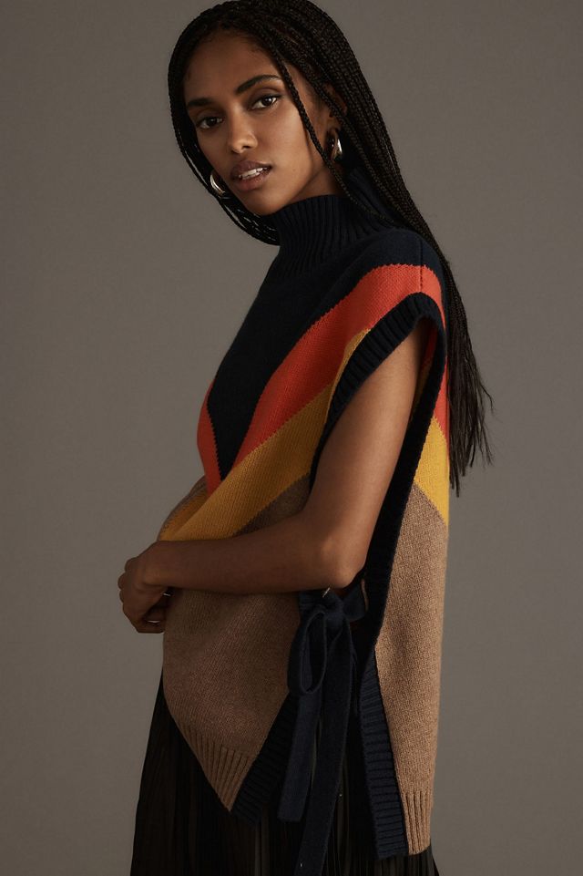 Maeve Varsity Stripe Poncho Sweater Vest #2