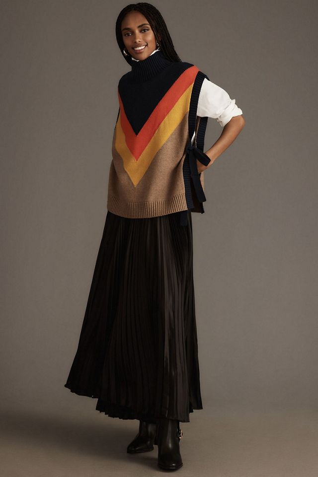 Maeve Varsity Stripe Poncho Sweater Vest #3