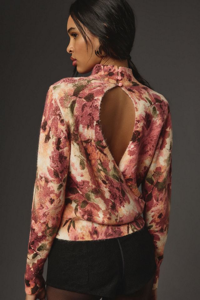 Kachel Mock-Neck Floral Open-Back Sweater #1