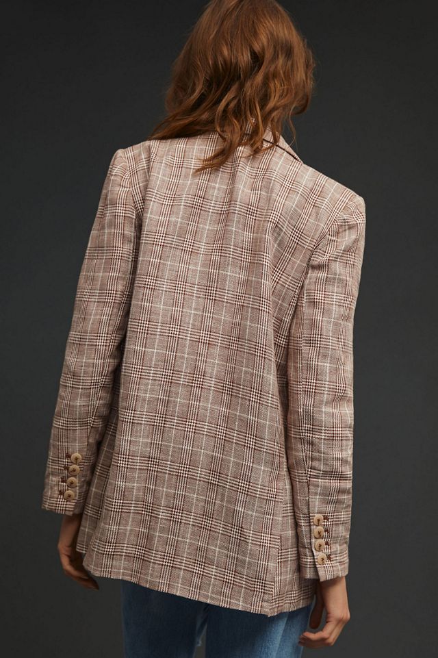 Maeve Double-Breasted Plaid Blazer #1
