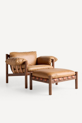 Anthropologie Inez Leather Accent Chair In Brown