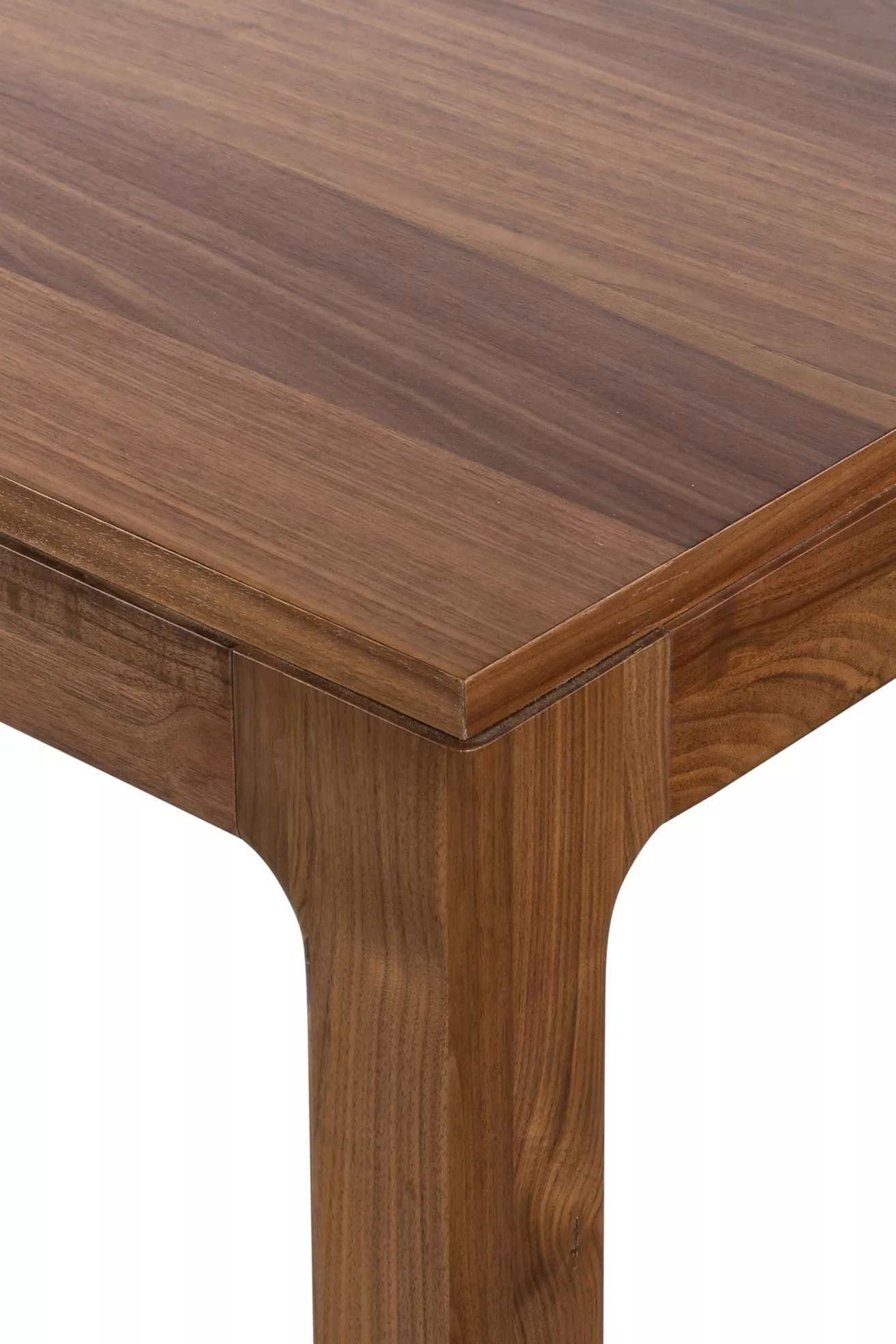 Close-up of Arturo 94 tabletop edge and leg in warm wood finish