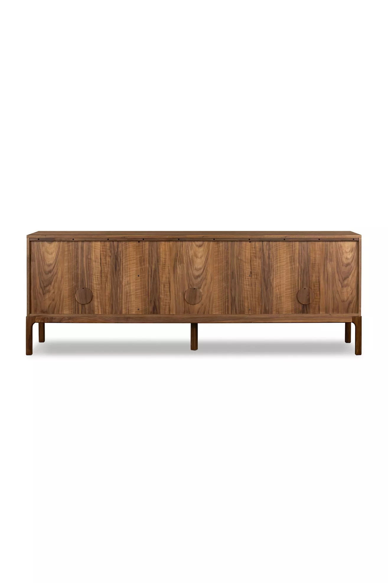 Front view of walnut sideboard with six doors