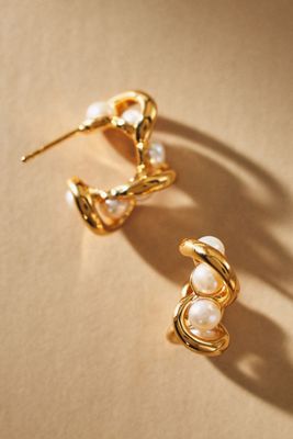 Missoma Molten Pearl Twisted Mini Double Hoop Earrings