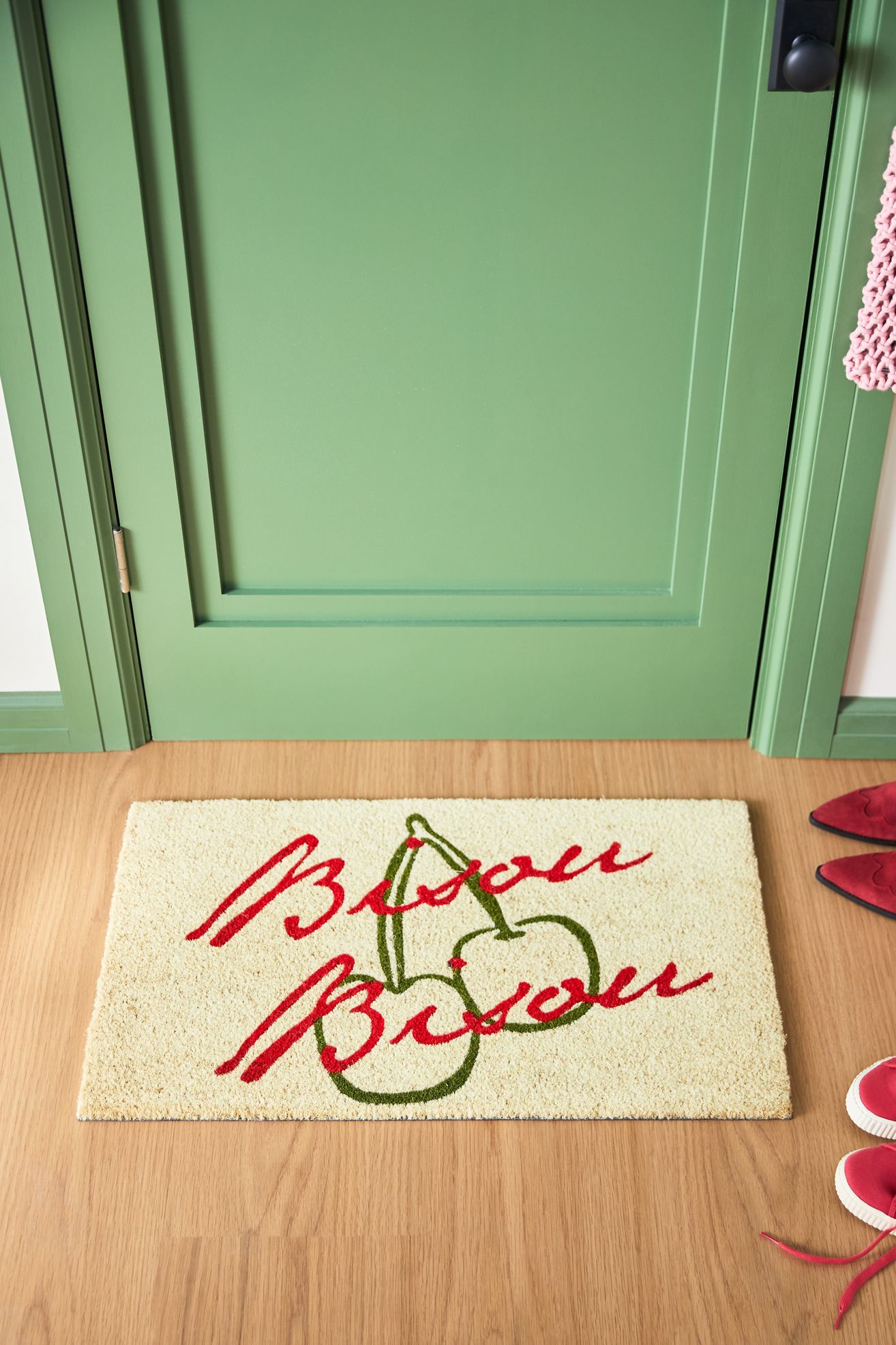 Jordan Nickson Bisou Cherries Printed Coir Doormat - Red, Standard, 18" x 30"