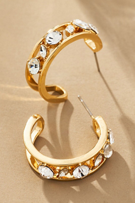 By Anthropologie Crystal Cluster Hoop Earrings In Clear