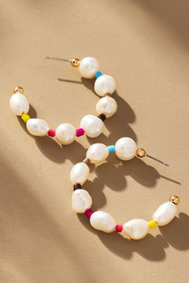 By Anthropologie Rainbow Pearl Hoop Earrings In Multicolor