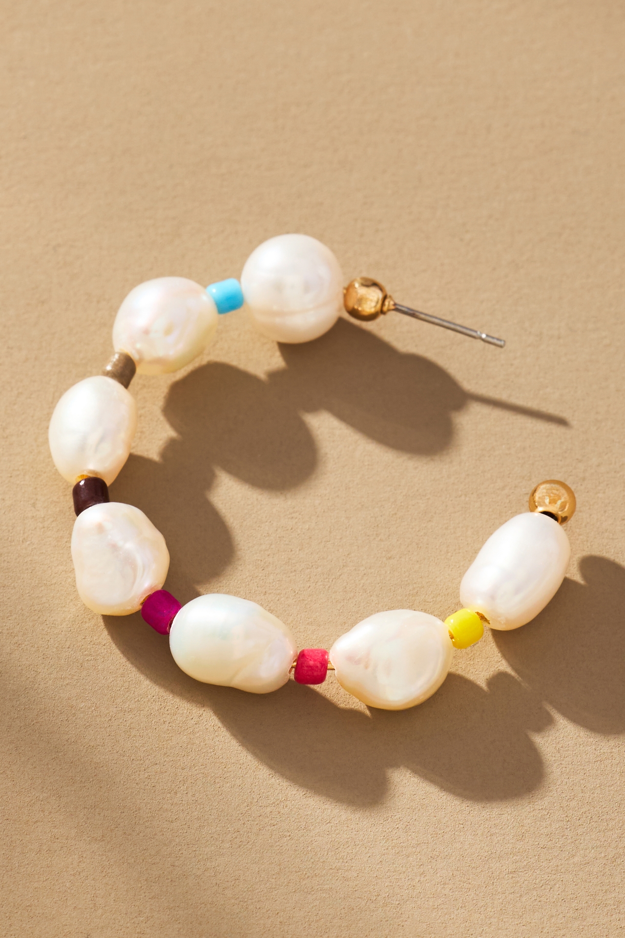 Rainbow Pearl Hoop Earrings