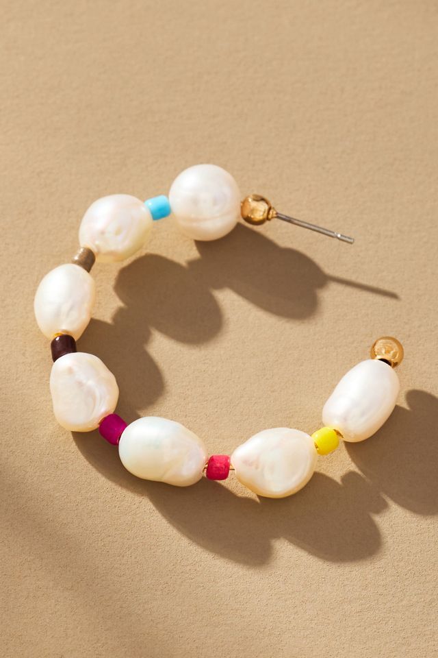Rainbow Pearl Hoop Earrings #1