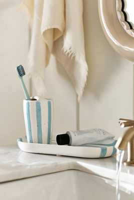 Anthropologie Striped Ceramic Toothbrush Holder