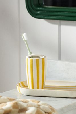 Striped Ceramic Toothbrush Holder