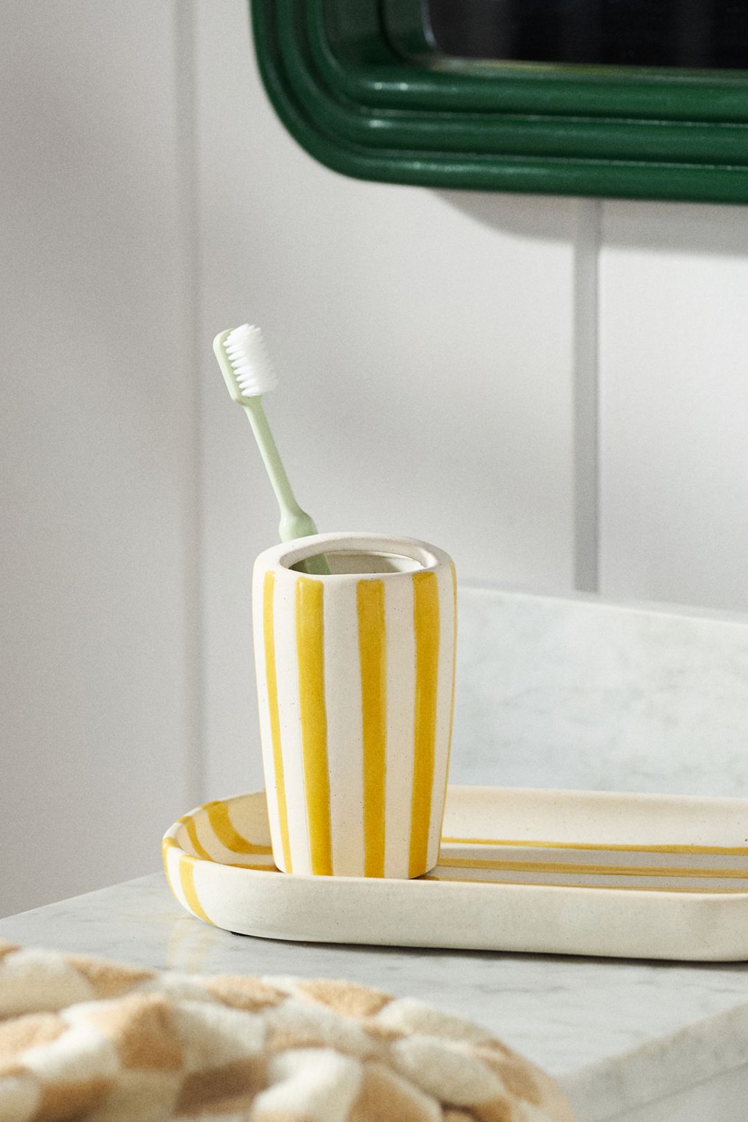 Striped Ceramic Toothbrush Holder - Yellow Stripe, One Size