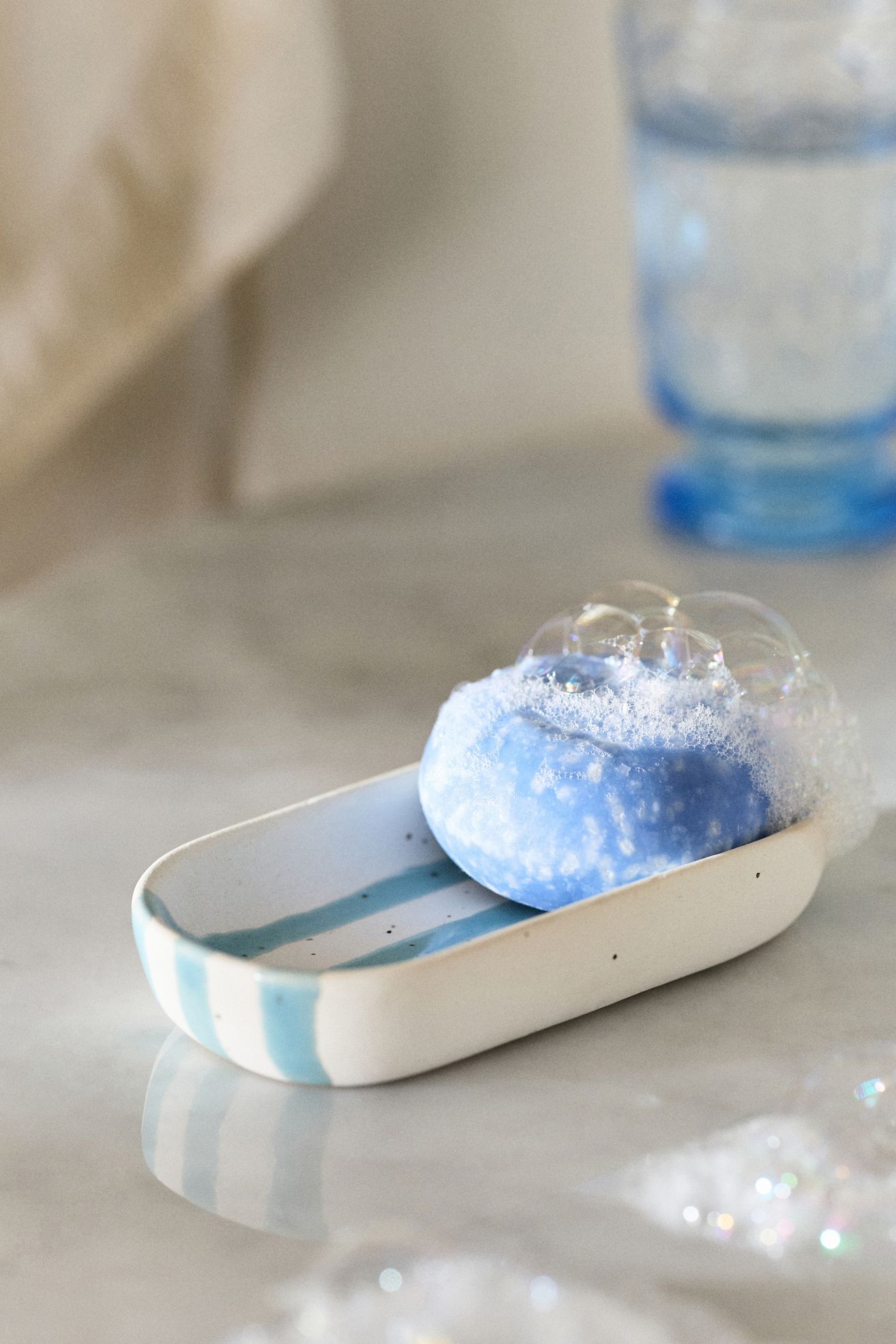 Striped Ceramic Soap Dish - Blue Stripe, One Size