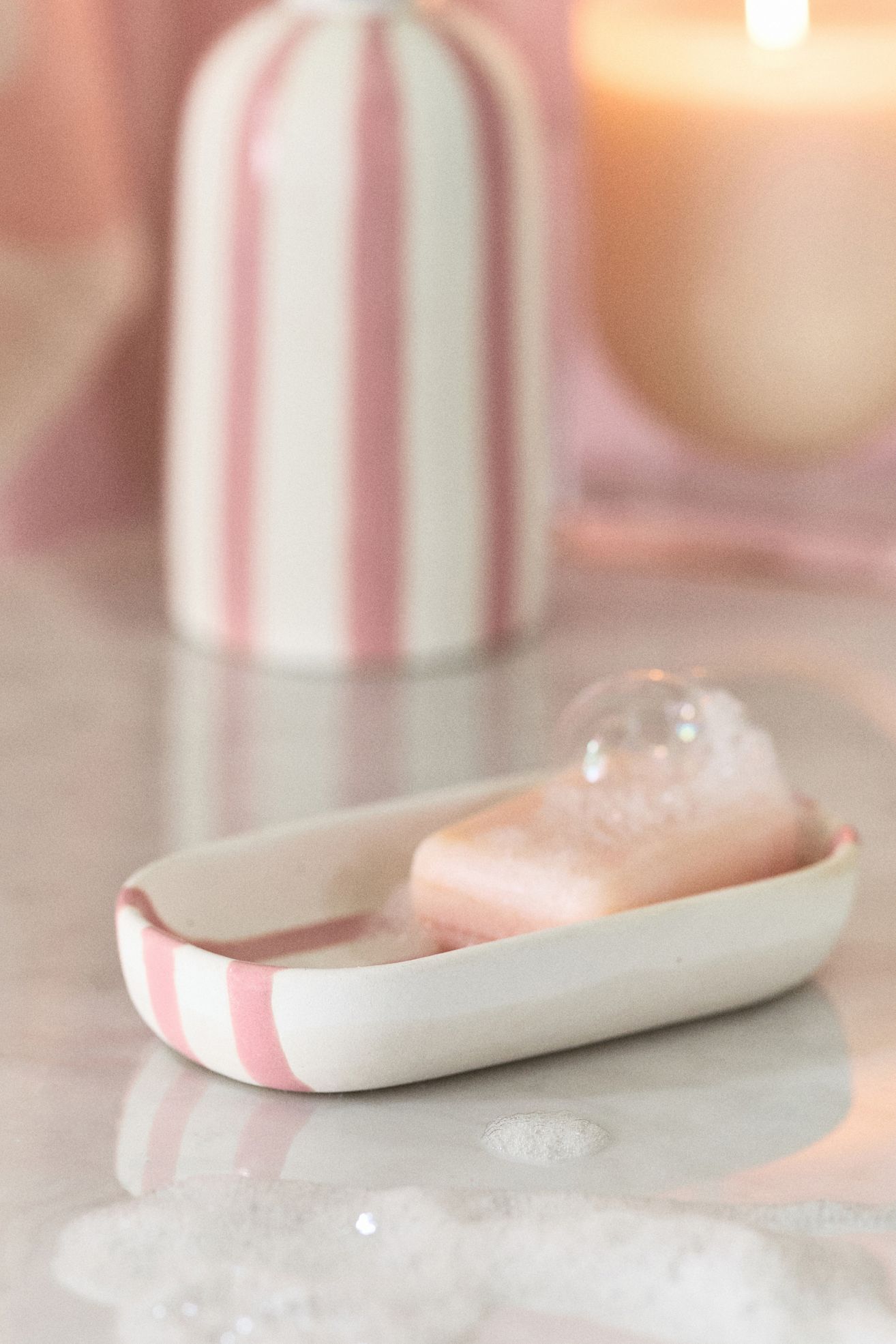 Striped Ceramic Soap Dish - Pink Stripe, One Size