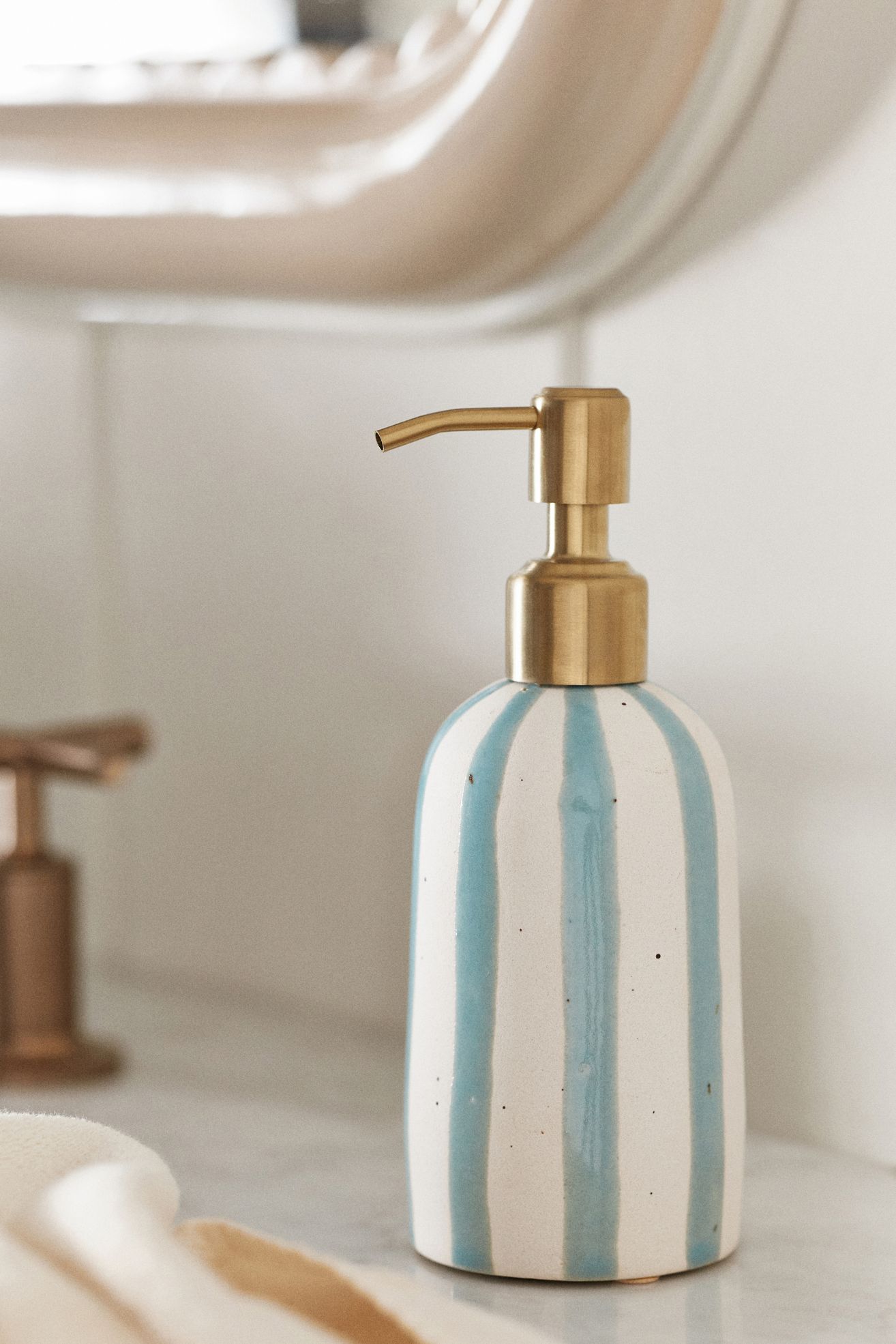 Striped Ceramic Soap Dispenser - Blue Stripe, One Size