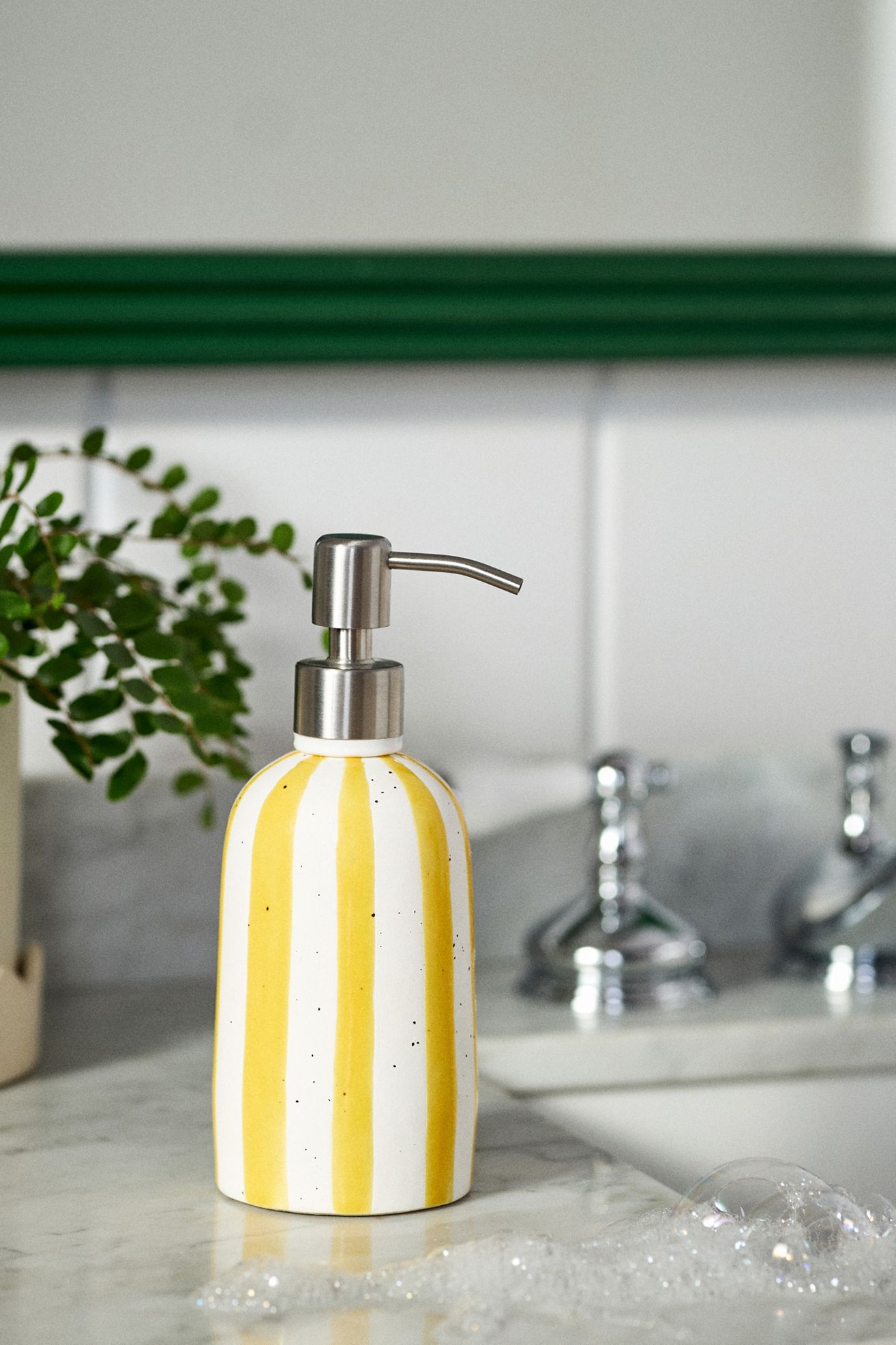 Striped Ceramic Soap Dispenser - Yellow Stripe, Standard, One Size
