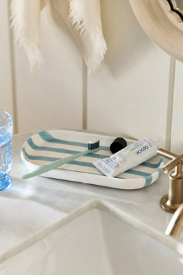 Anthropologie Striped Ceramic Bath Tray