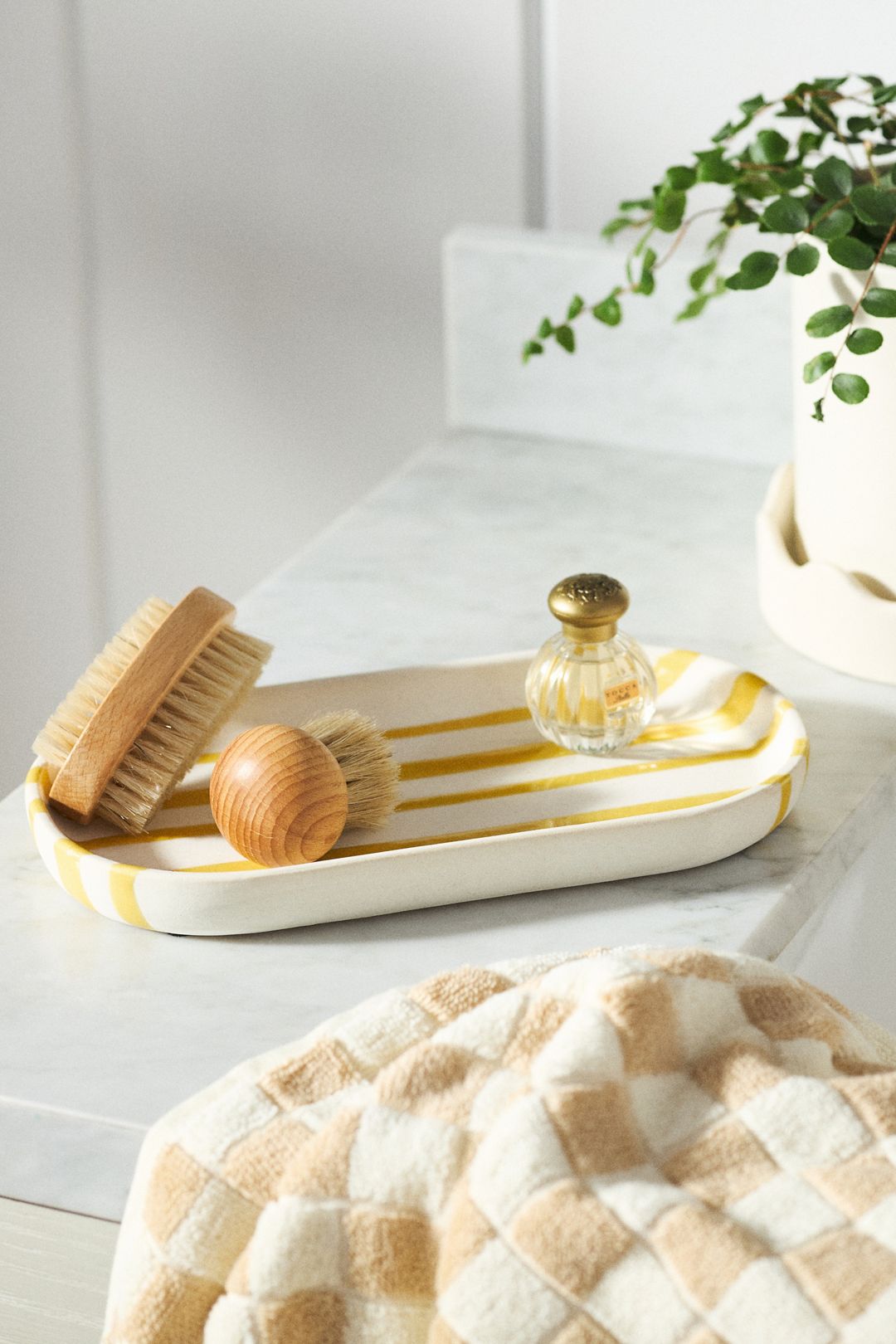 Striped Ceramic Bath Tray - Yellow Stripe, One Size