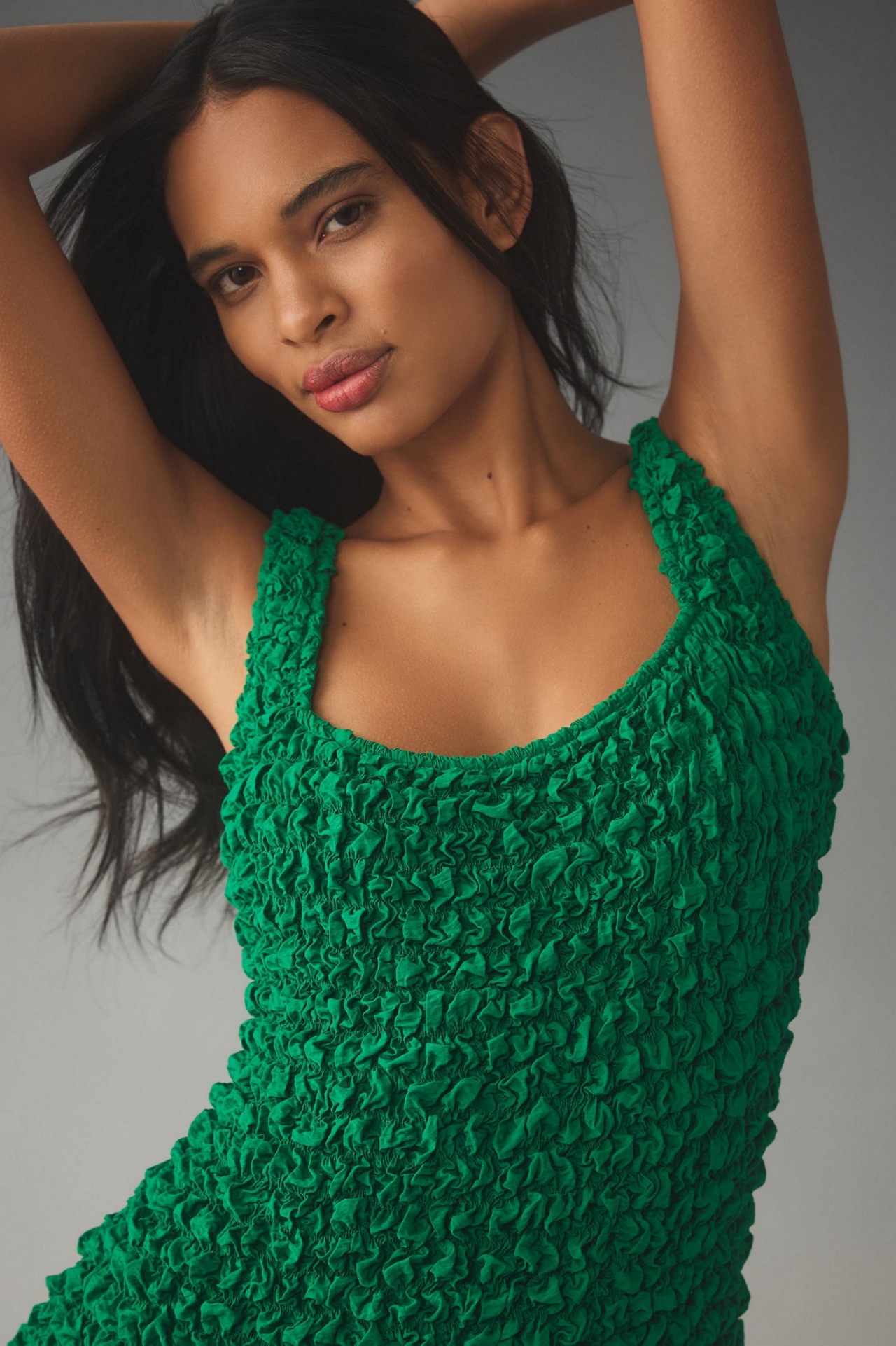 Square-Neck Pebble Smocked Dress